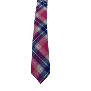 Skinny Tie Madness Salad Alarm Plaid Necktie Cotton Pink Multicolor SKM754